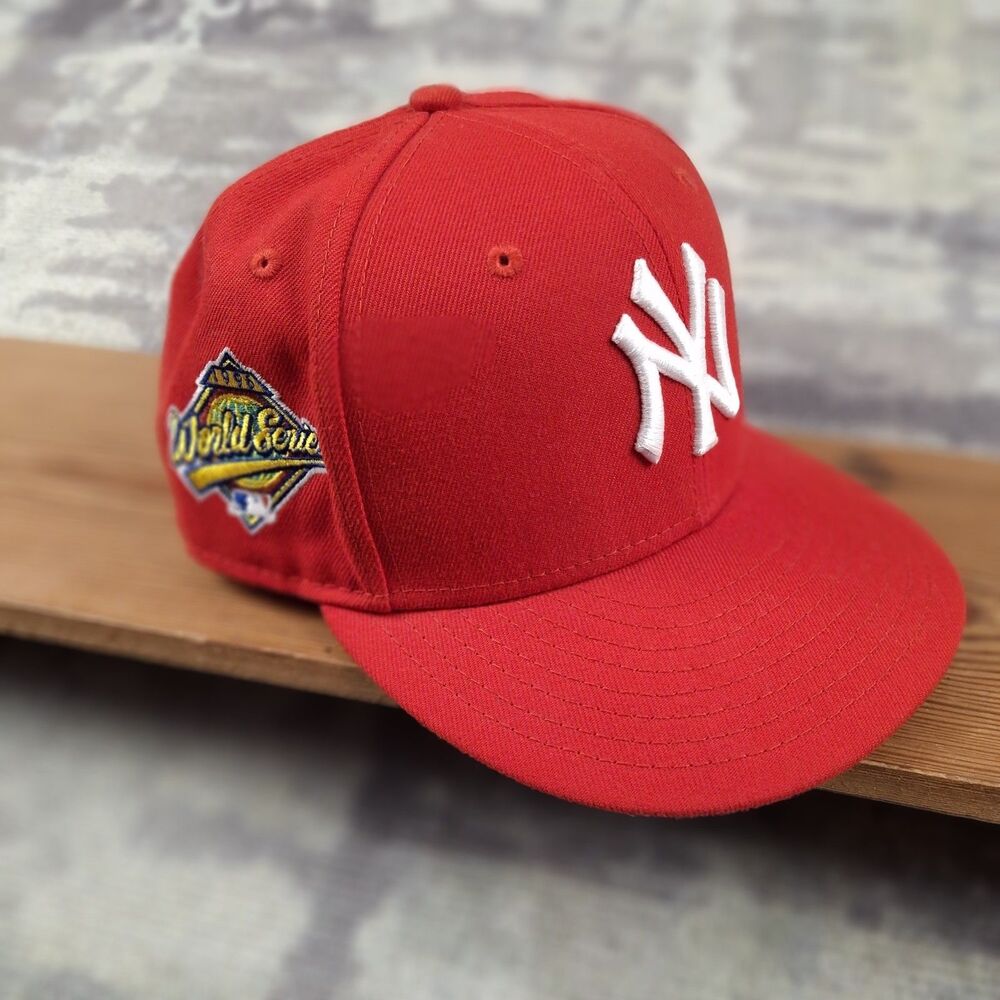 New Era 59FIFTY NY Yankees Hat 7 1/8 1996 World Series Patch Red Grey Underbrim
